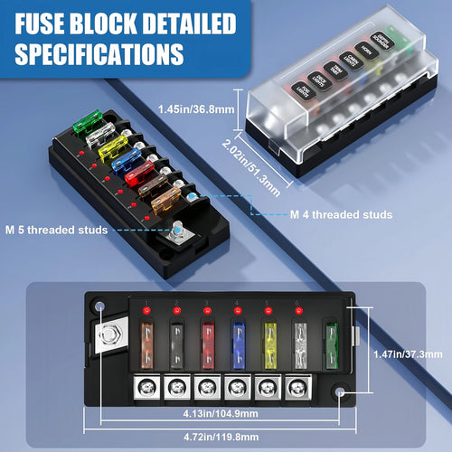 LED Indicator 6 Way Marine Fuse Box 12V 24V Waterproof ATO Blade Fuse Holder for Boat Car Truck Motorhome