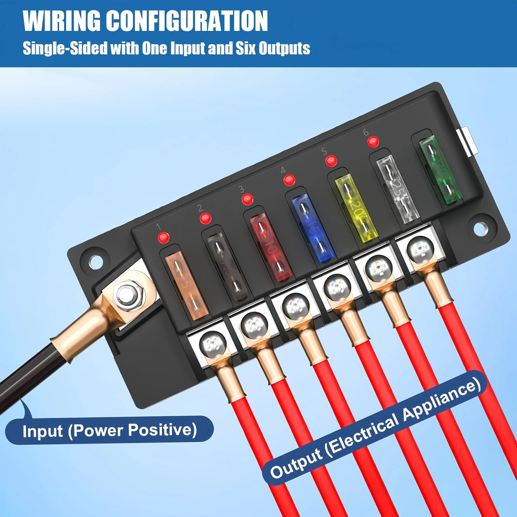 LED Indicator 6 Way Marine Fuse Box 12V 24V Waterproof ATO Blade Fuse Holder for Boat Car Truck Motorhome