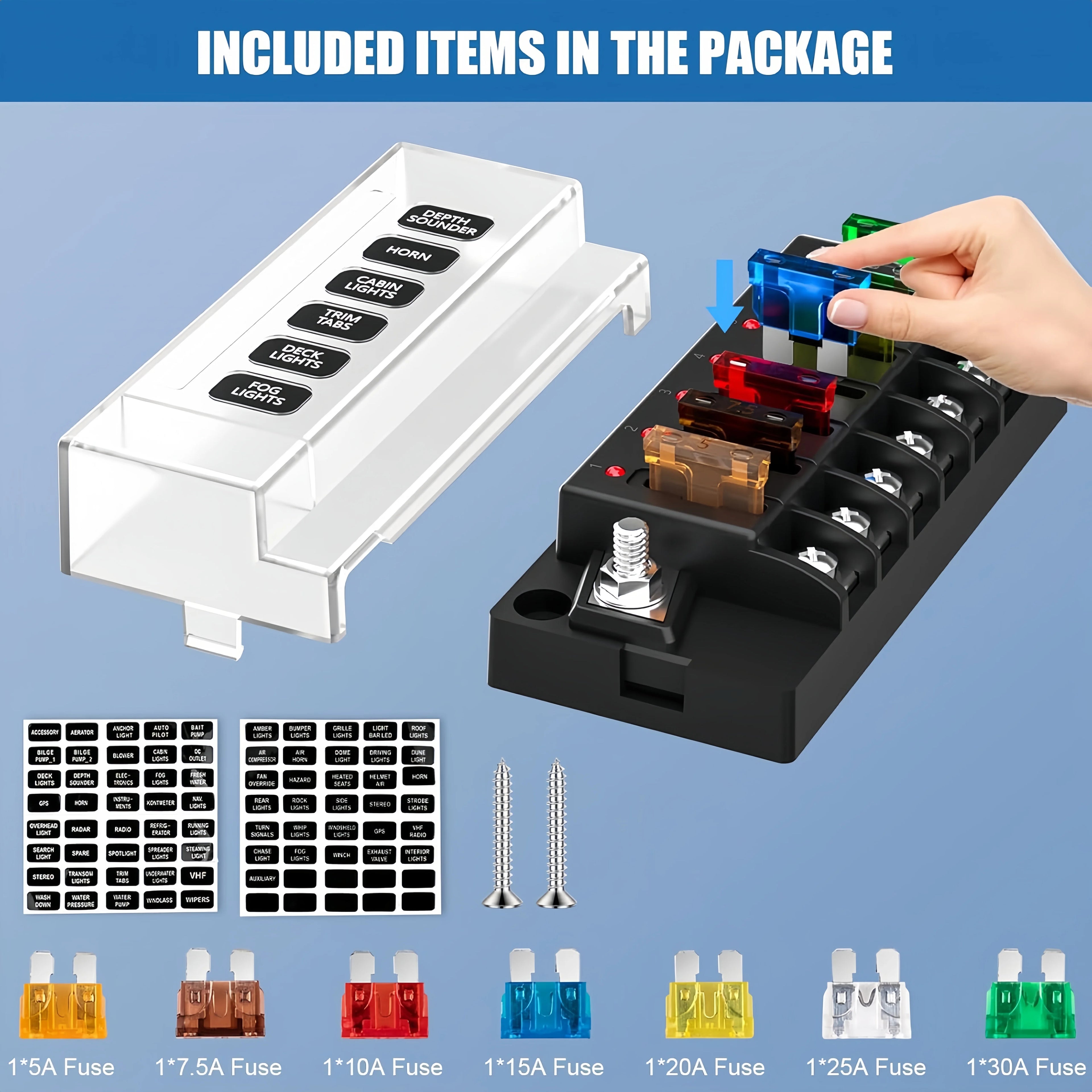 LED Indicator 6 Way Marine Fuse Box 12V 24V Waterproof ATO Blade Fuse Holder for Boat Car Truck Motorhome