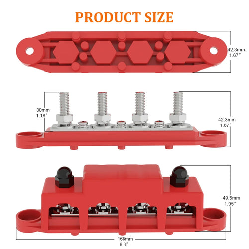 250A 4 Stud 3/8 M10 Post Type Battery Distribution Terminal Busbar with Cover for Marine Auto Use